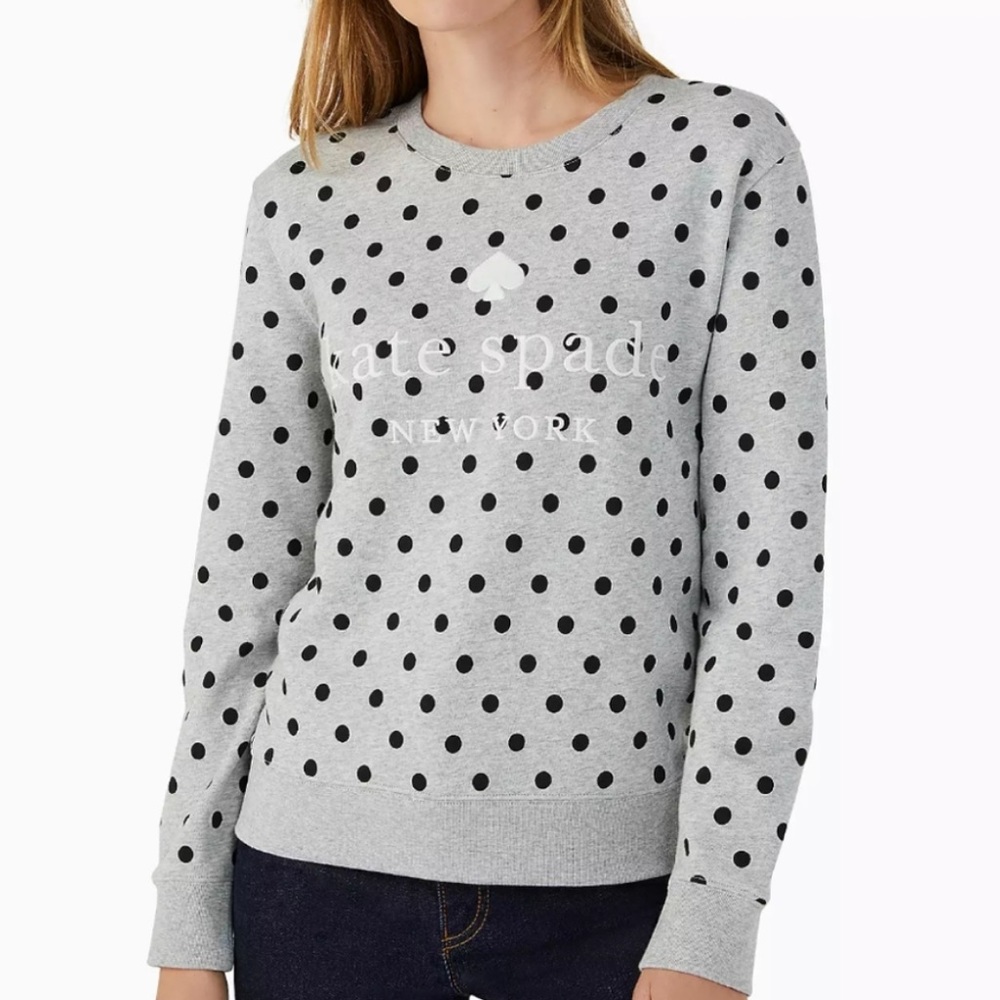 Kate Spade Polka Dot Embroidered Logo Grey Women’s Sweatshirt Size Small
